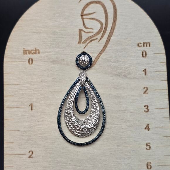 Diamond Chip Navy Blue Silver Tone Earrings SJ BR - Picture 8 of 8